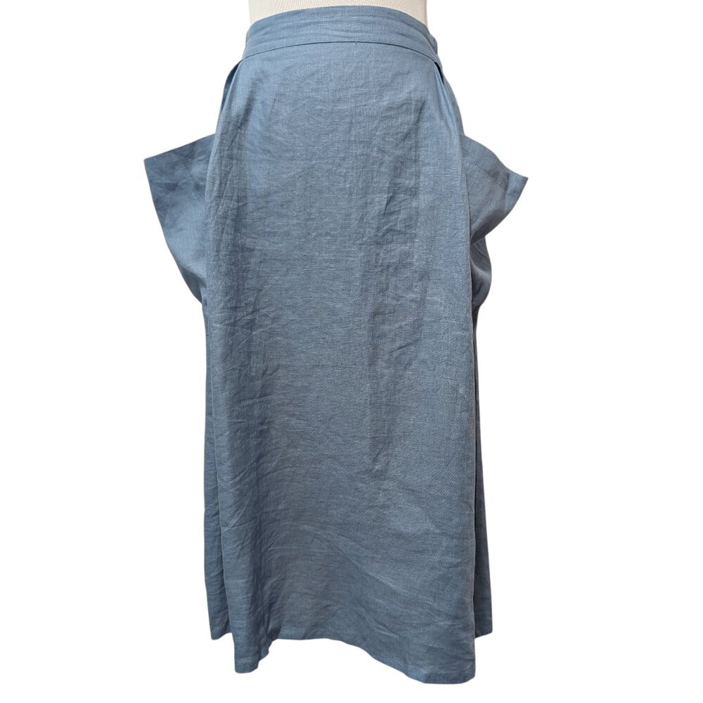 Lintico Womens Sz S Blue Marina Pockets Elastic Waist Lagenlook 100% Linen Skirt